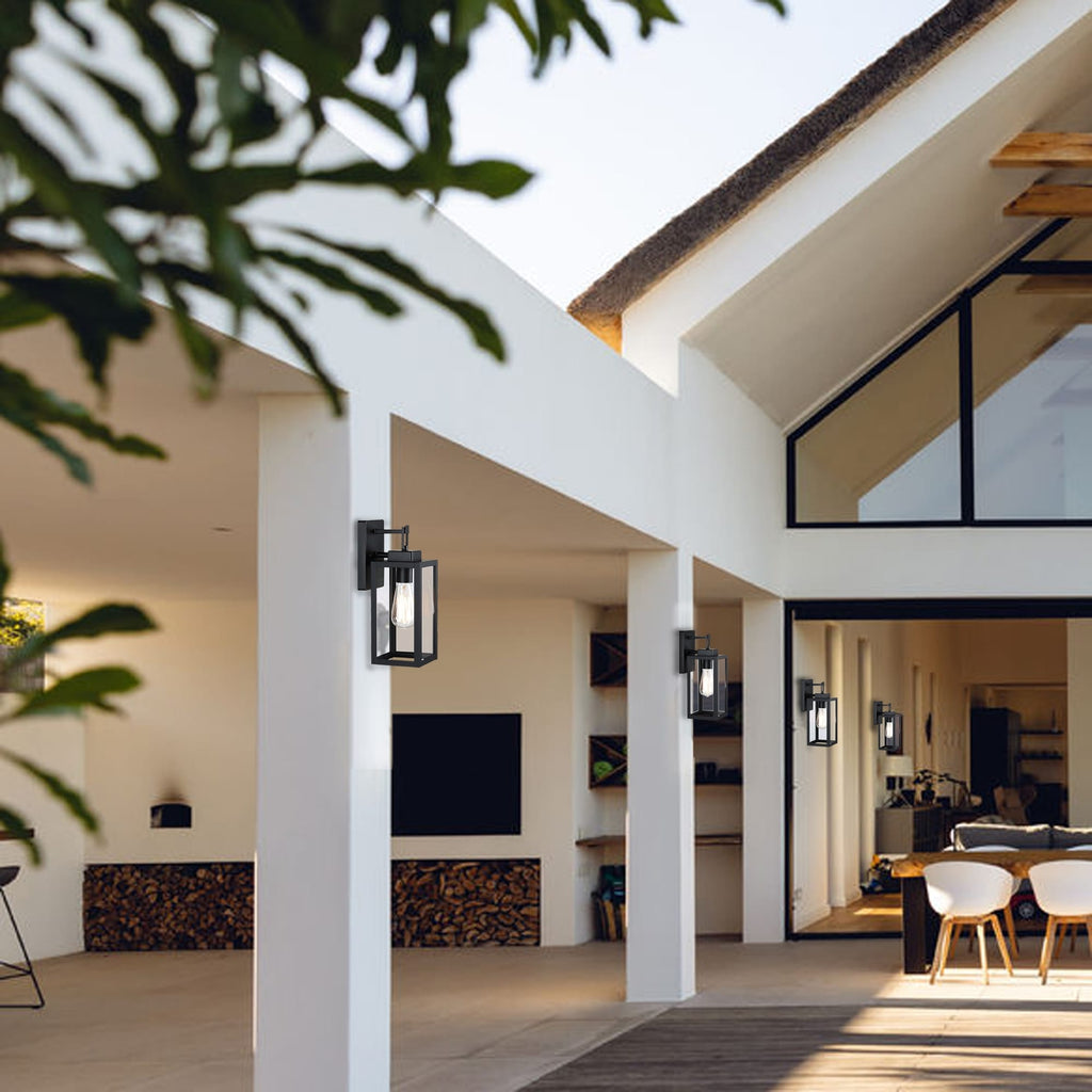 Lot de 4 appliques murales d'extérieur à 1 lampe avec finition noir mat et abat-jour en verre transparent