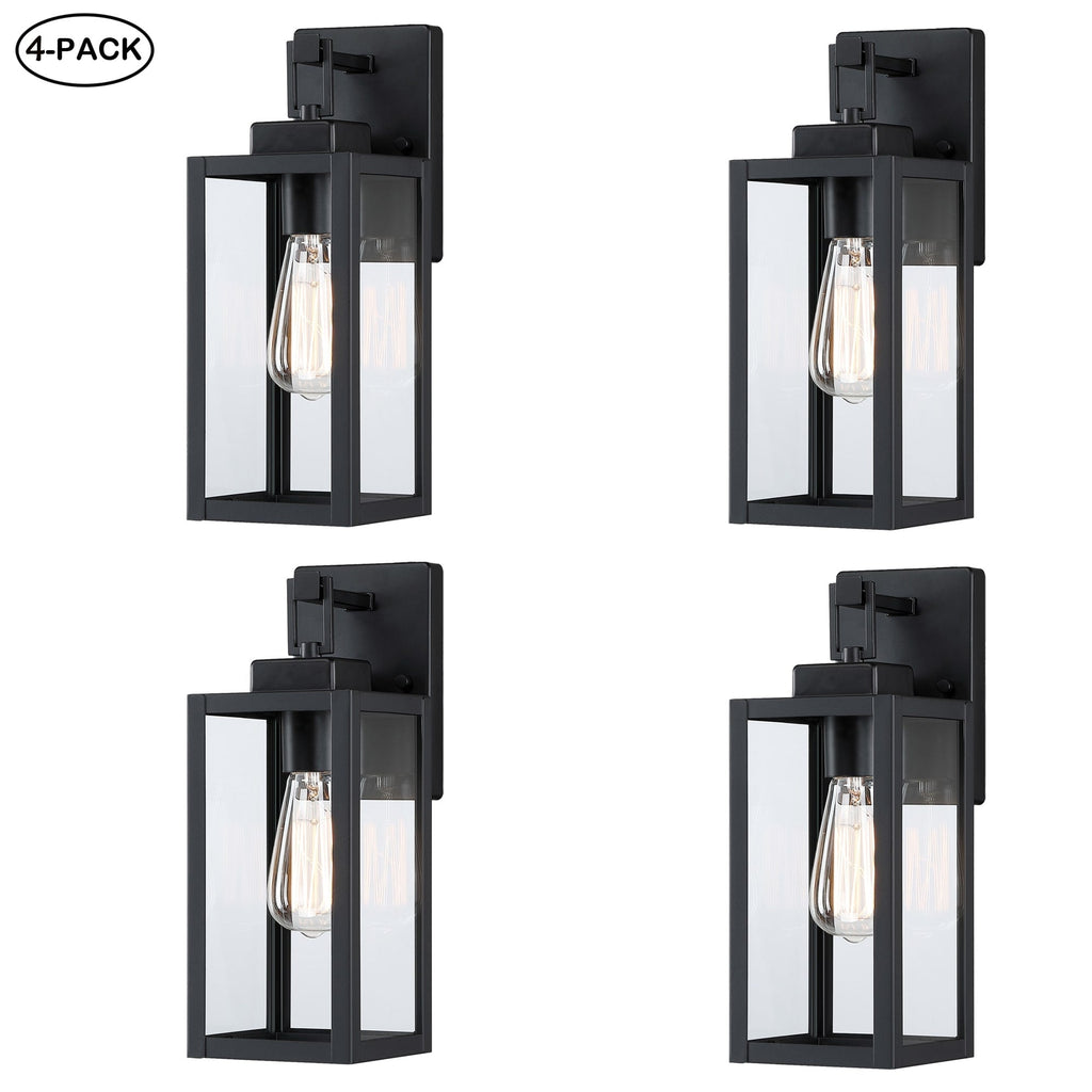 Lot de 4 appliques murales d'extérieur à 1 lampe avec finition noir mat et abat-jour en verre transparent