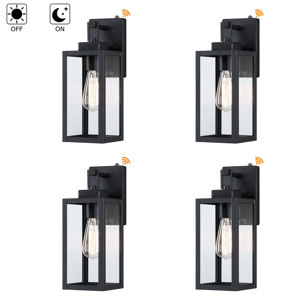 Lot de 4 appliques murales d'extérieur à 1 lampe avec finition noir mat et abat-jour en verre transparent