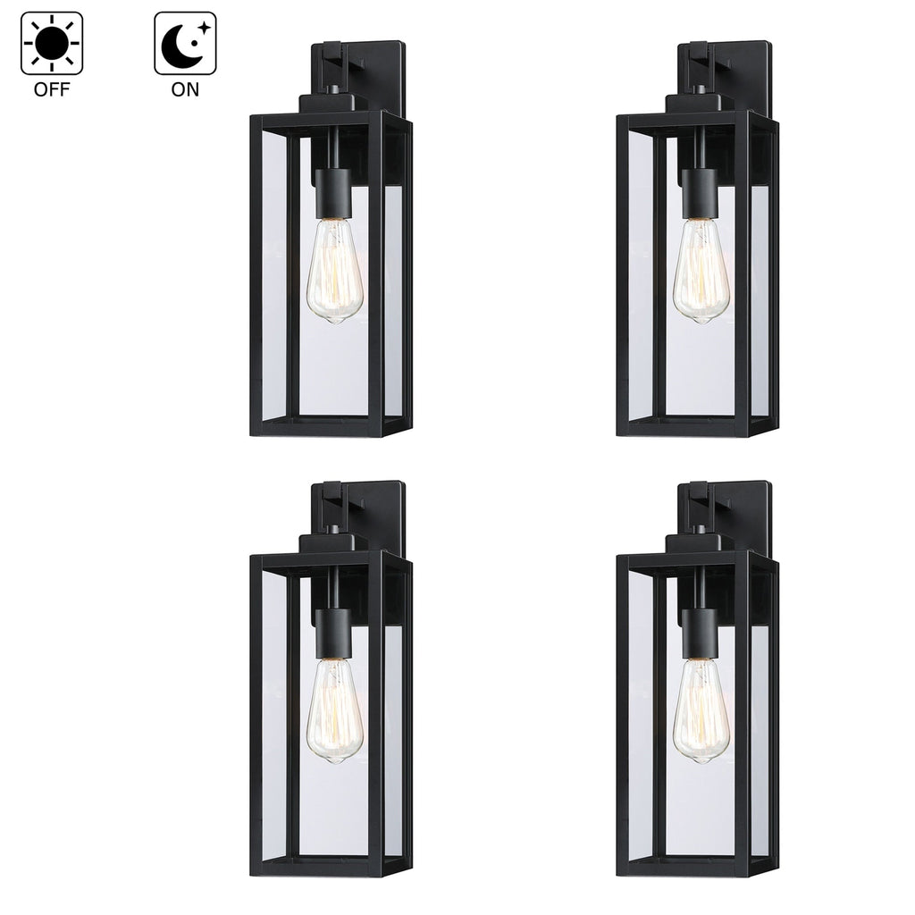 Lot de 4 appliques murales d'extérieur à 1 lampe avec finition noir mat et abat-jour en verre transparent