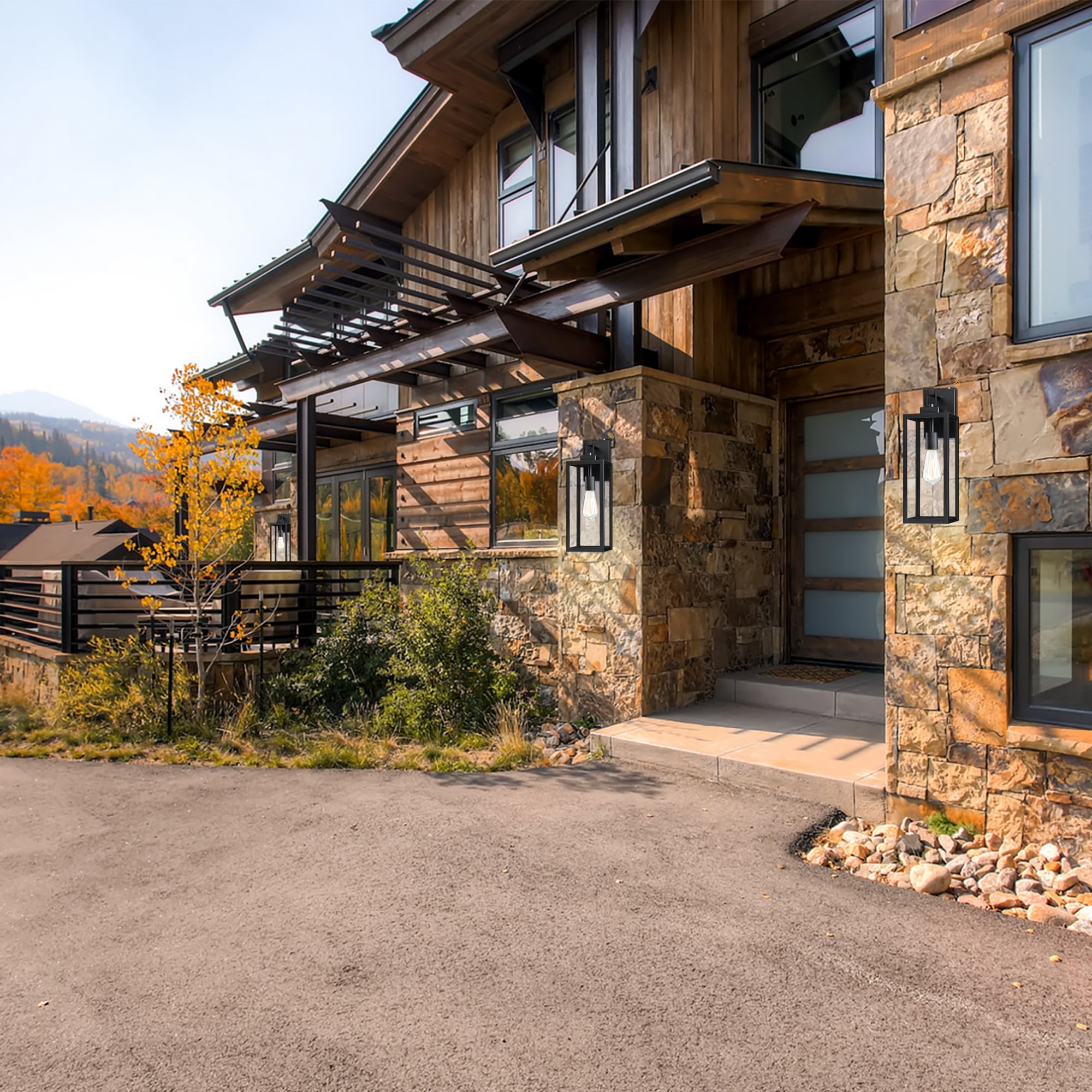 Lot de 4 appliques murales d'extérieur à 1 lampe avec finition noir mat et abat-jour en verre transparent