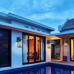 Lot de 4 appliques murales d'extérieur à 1 lampe avec finition noir mat et abat-jour en verre transparent