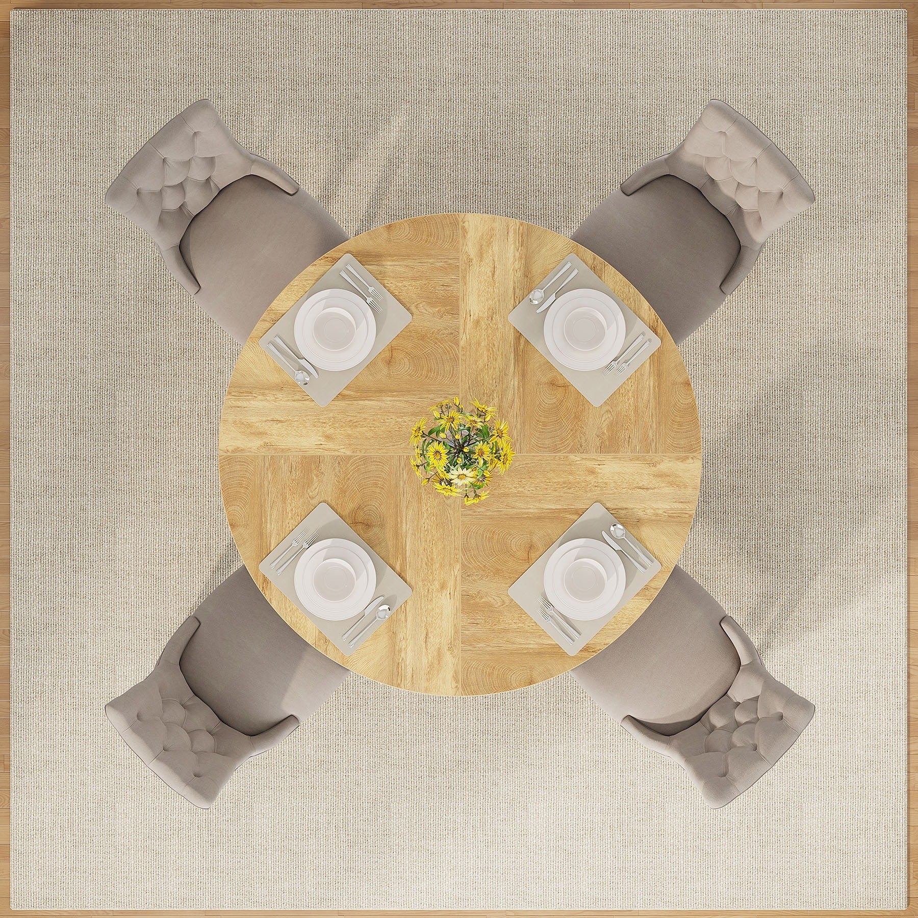 Table à manger ronde 47 pouces pour 4 personnes, table de cuisine de style campagnard, petite table à dîner en bois pour salle à manger et salon