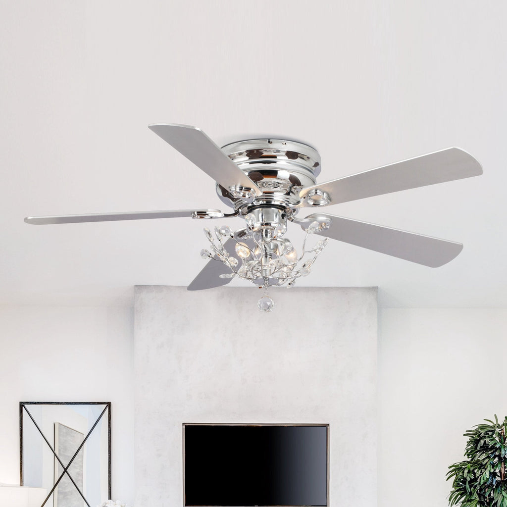 Ventilateur de plafond encastré moderne réversible à 5 pales en cristal avec télécommande