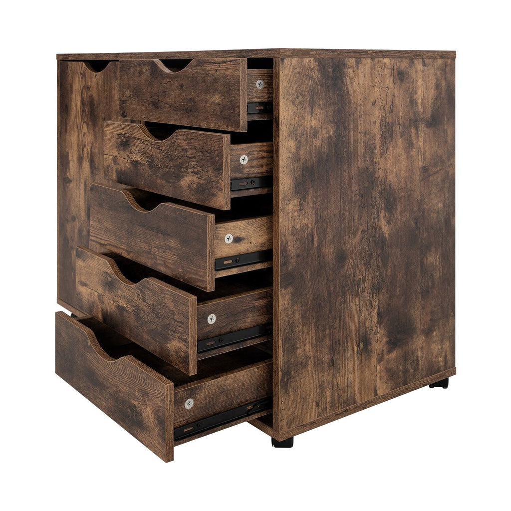 Commode de rangement en bois à 5 tiroirs avec roulettes - Organisateur d'artisanat et tiroir de maquillage pour placard et chambre