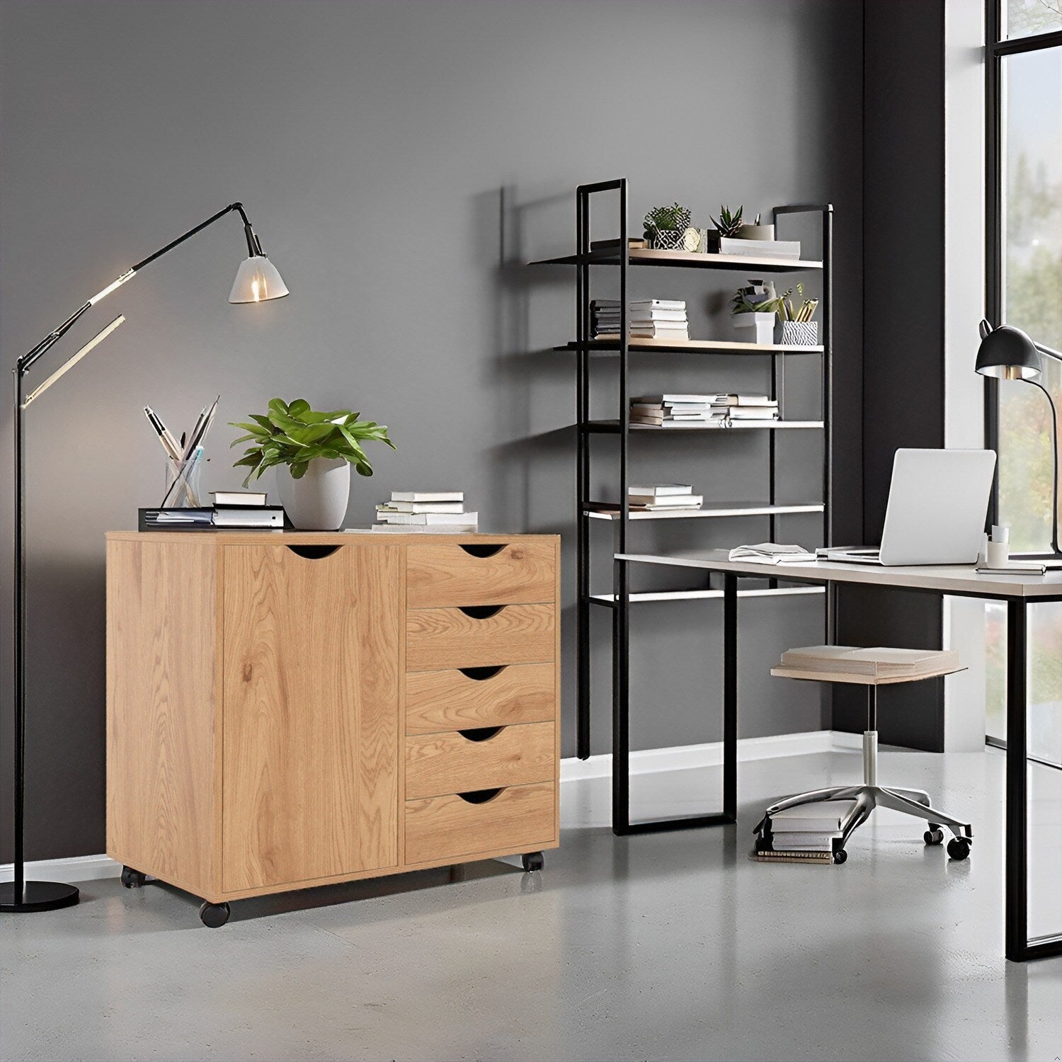 Commode de rangement en bois à 5 tiroirs avec roulettes - Organisateur d'artisanat et tiroir de maquillage pour placard et chambre