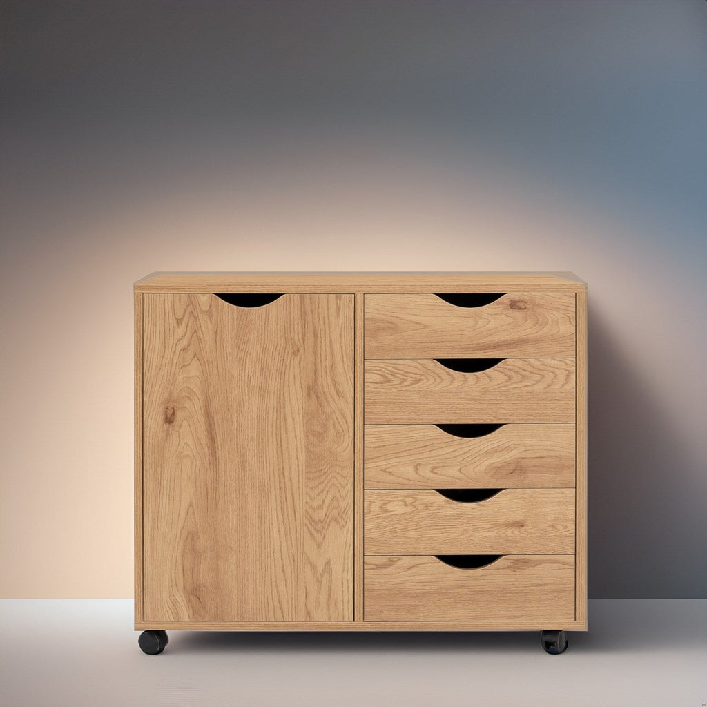 Commode de rangement en bois à 5 tiroirs avec roulettes - Organisateur d'artisanat et tiroir de maquillage pour placard et chambre