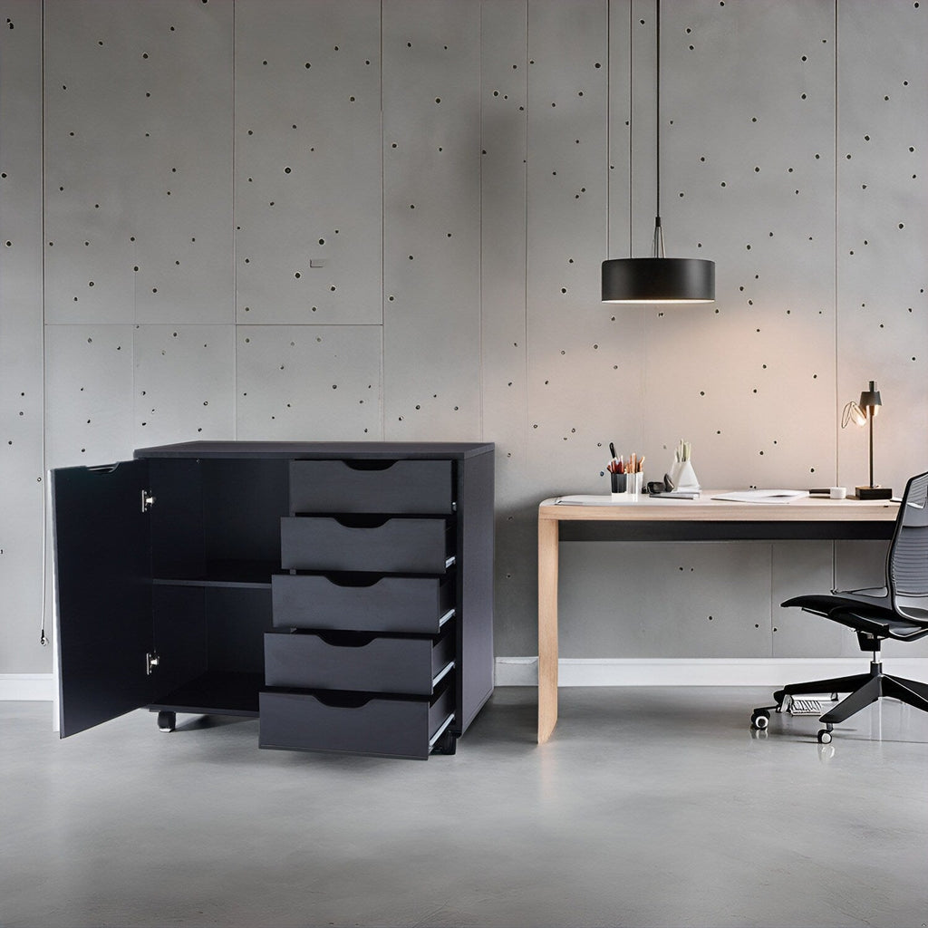 Commode de rangement en bois à 5 tiroirs avec roulettes - Organisateur d'artisanat et tiroir de maquillage pour placard et chambre