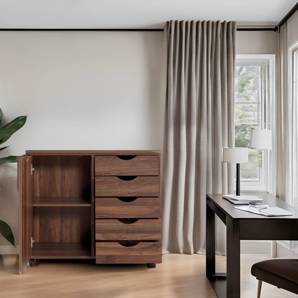 Commode de rangement en bois à 5 tiroirs avec roulettes - Organisateur d'artisanat et tiroir de maquillage pour placard et chambre