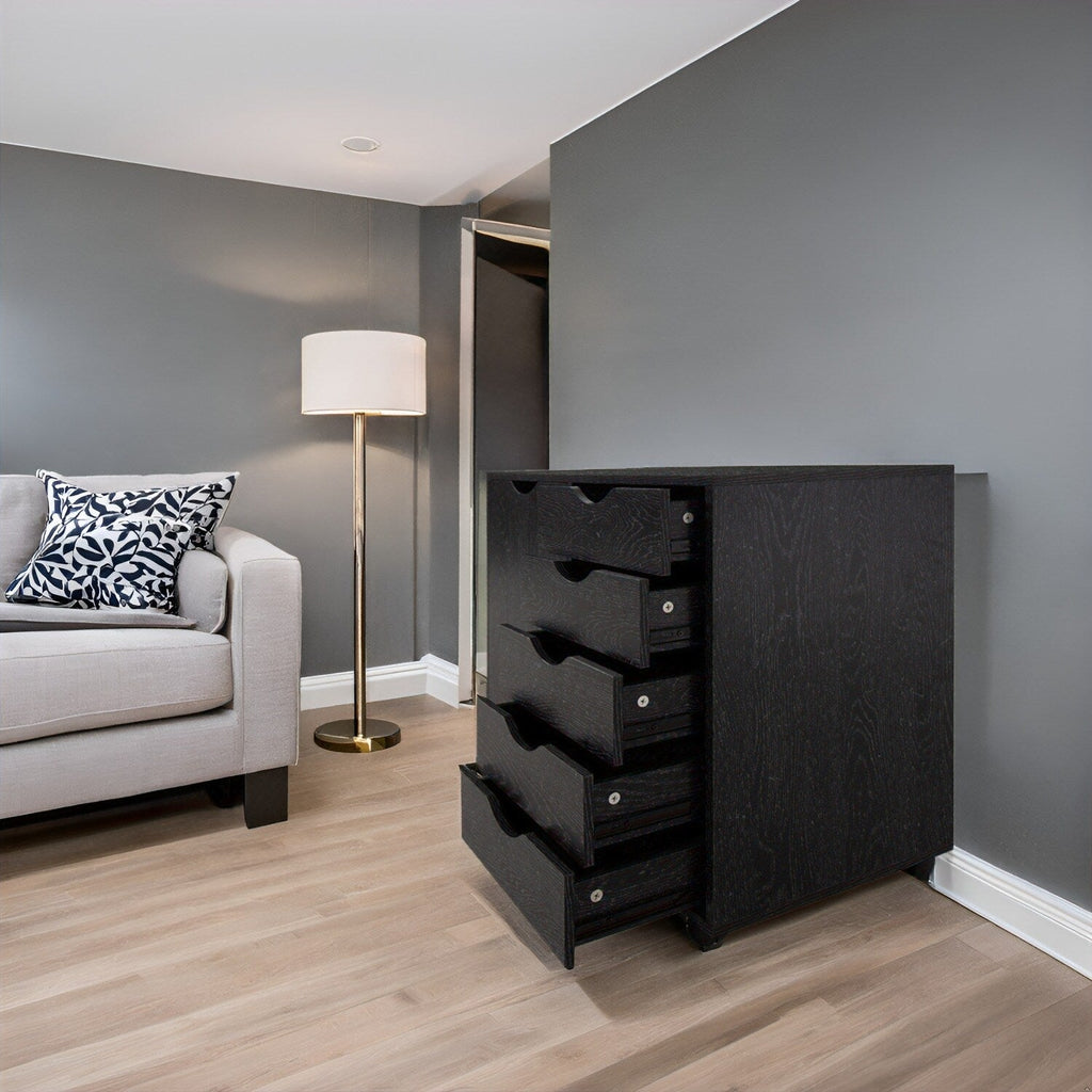 Commode de rangement en bois à 5 tiroirs avec roulettes - Organisateur d'artisanat et tiroir de maquillage pour placard et chambre