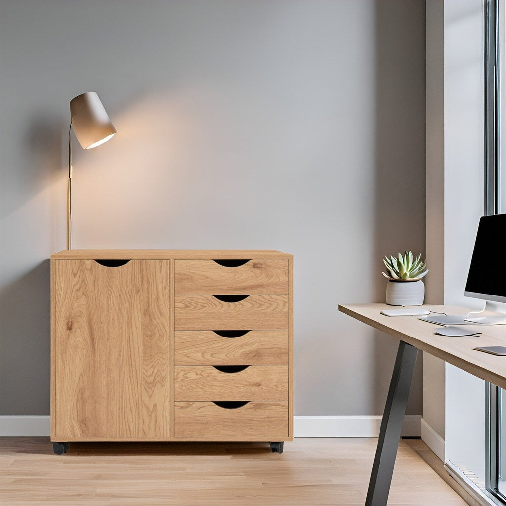 Commode de rangement en bois à 5 tiroirs avec roulettes - Organisateur d'artisanat et tiroir de maquillage pour placard et chambre