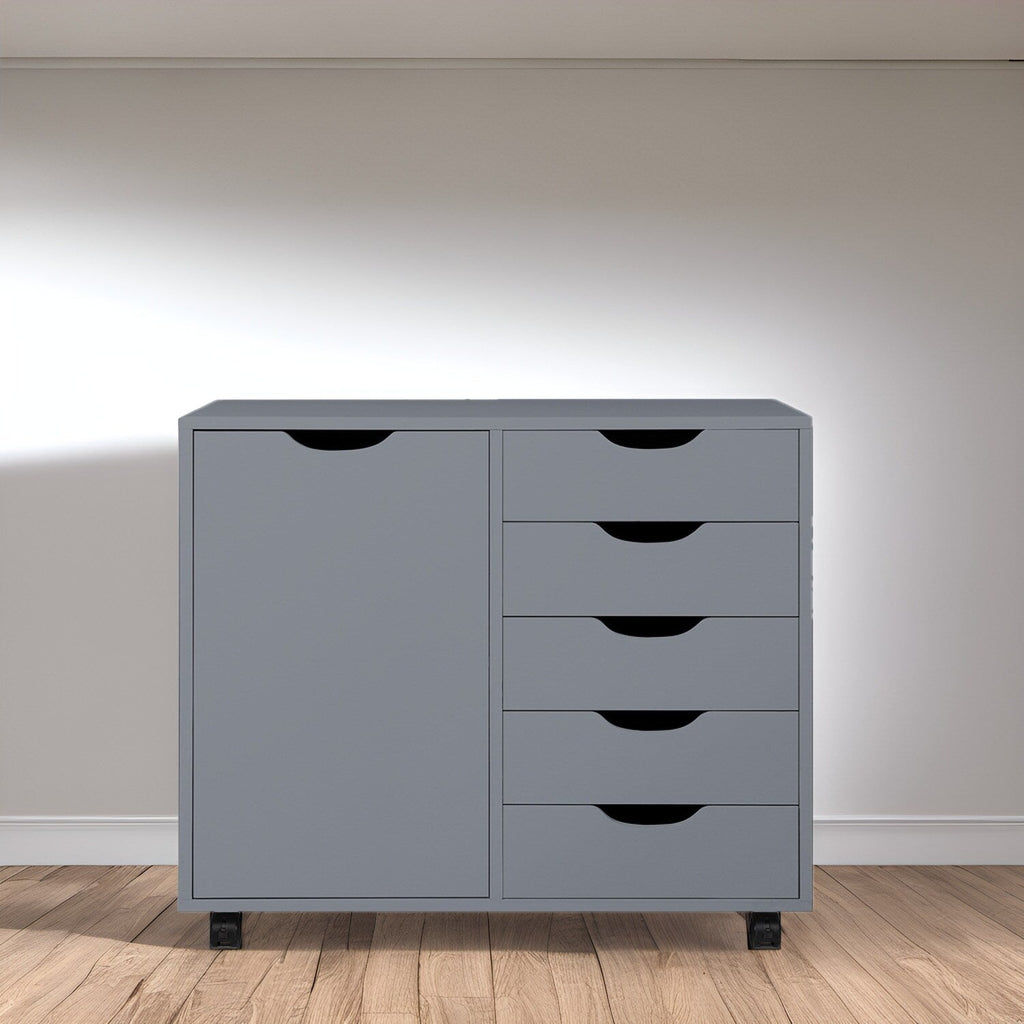 Commode de rangement en bois à 5 tiroirs avec roulettes - Organisateur d'artisanat et tiroir de maquillage pour placard et chambre