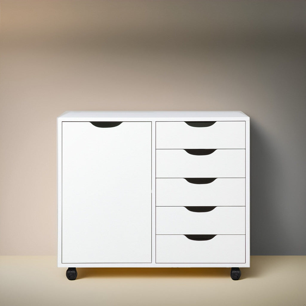 Commode de rangement en bois à 5 tiroirs avec roulettes - Organisateur d'artisanat et tiroir de maquillage pour placard et chambre