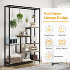 Support pour plantes d'intérieur haut à 5 niveaux, étagère pour plantes de 180 cm avec 10 crochets de suspension