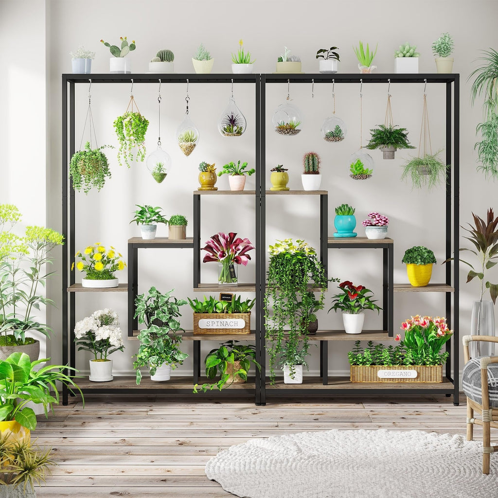 Support pour plantes d'intérieur haut à 5 niveaux, étagère pour plantes de 180 cm avec 10 crochets de suspension