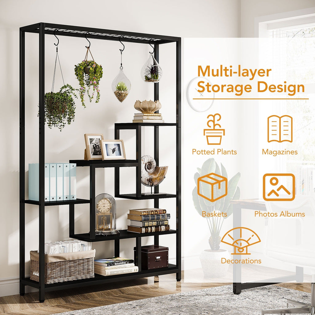 Support pour plantes d'intérieur haut à 5 niveaux, étagère pour plantes de 180 cm avec 10 crochets de suspension