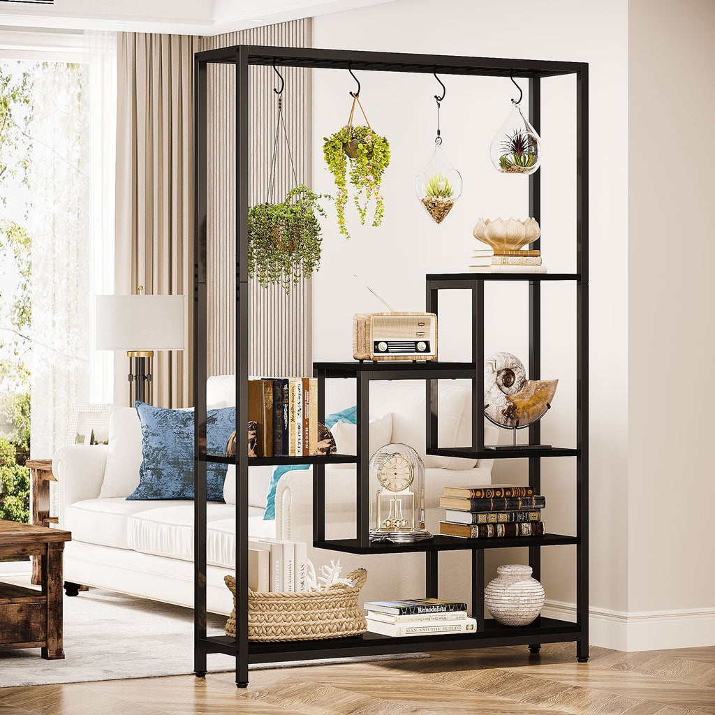 Support pour plantes d'intérieur haut à 5 niveaux, étagère pour plantes de 180 cm avec 10 crochets de suspension