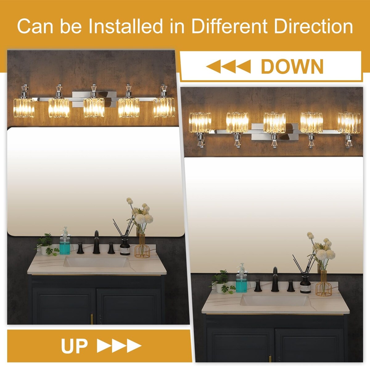 Luminaires de salle de bain modernes en cristal à 5 ​​lumières