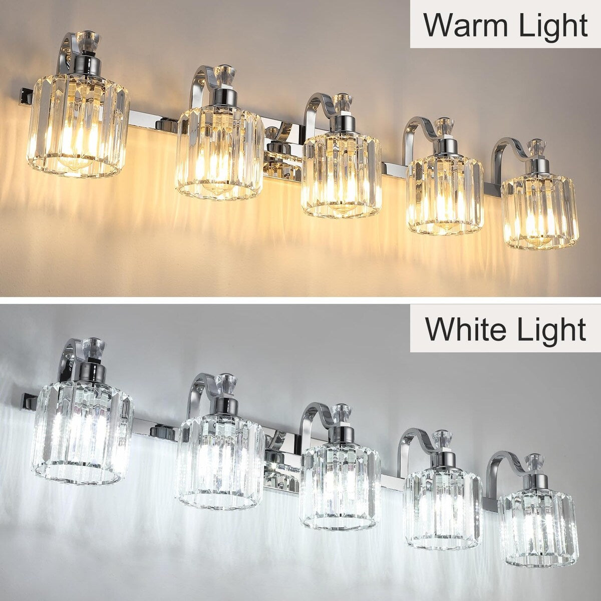 Luminaires de salle de bain modernes en cristal à 5 ​​lumières