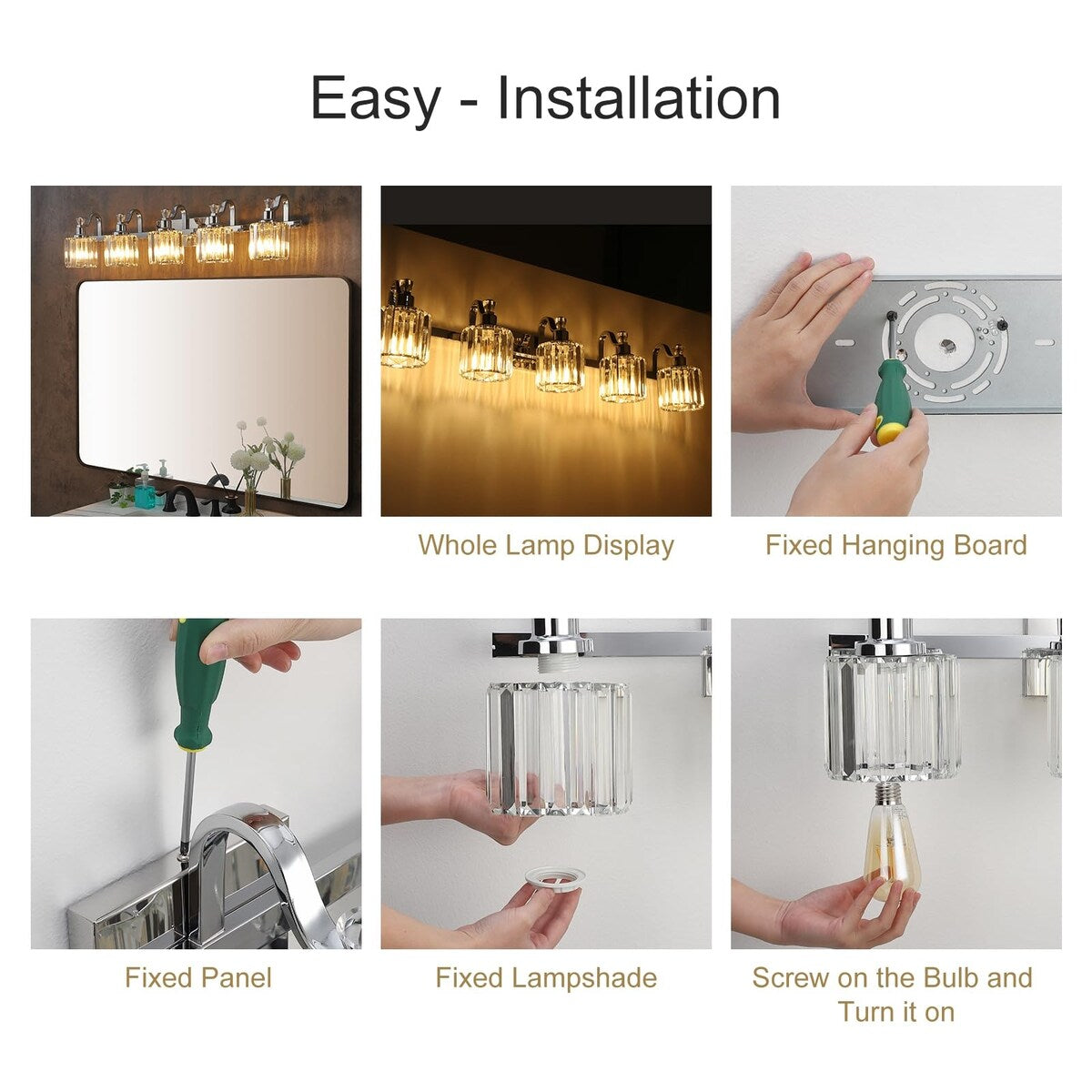 Luminaires de salle de bain modernes en cristal à 5 ​​lumières