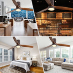 Ventilateur de plafond encastré de style campagnard de 52 pouces avec éclairage et télécommande, moteur CC réversible