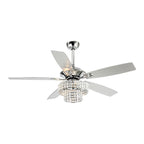 Ventilateur de plafond moderne en cristal et bois chromé de 52 pouces, 5 pales, avec télécommande