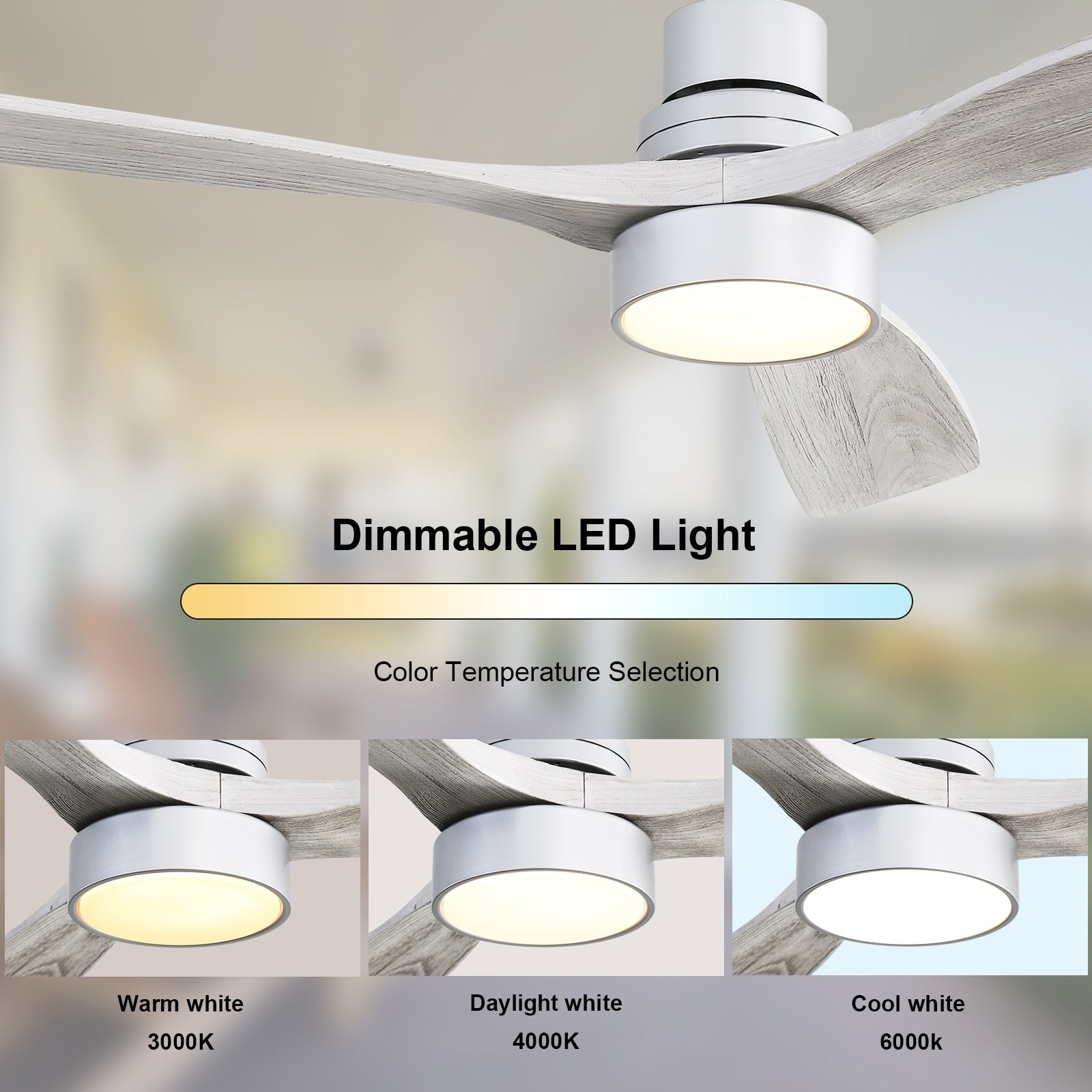 Ventilateur de plafond d'intérieur en bois Sofucor 52 avec télécommande et éclairage intégré en option