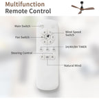 Ventilateur de plafond silencieux en bois de noyer 52/60/48 avec télécommande et éclairage intégré en option