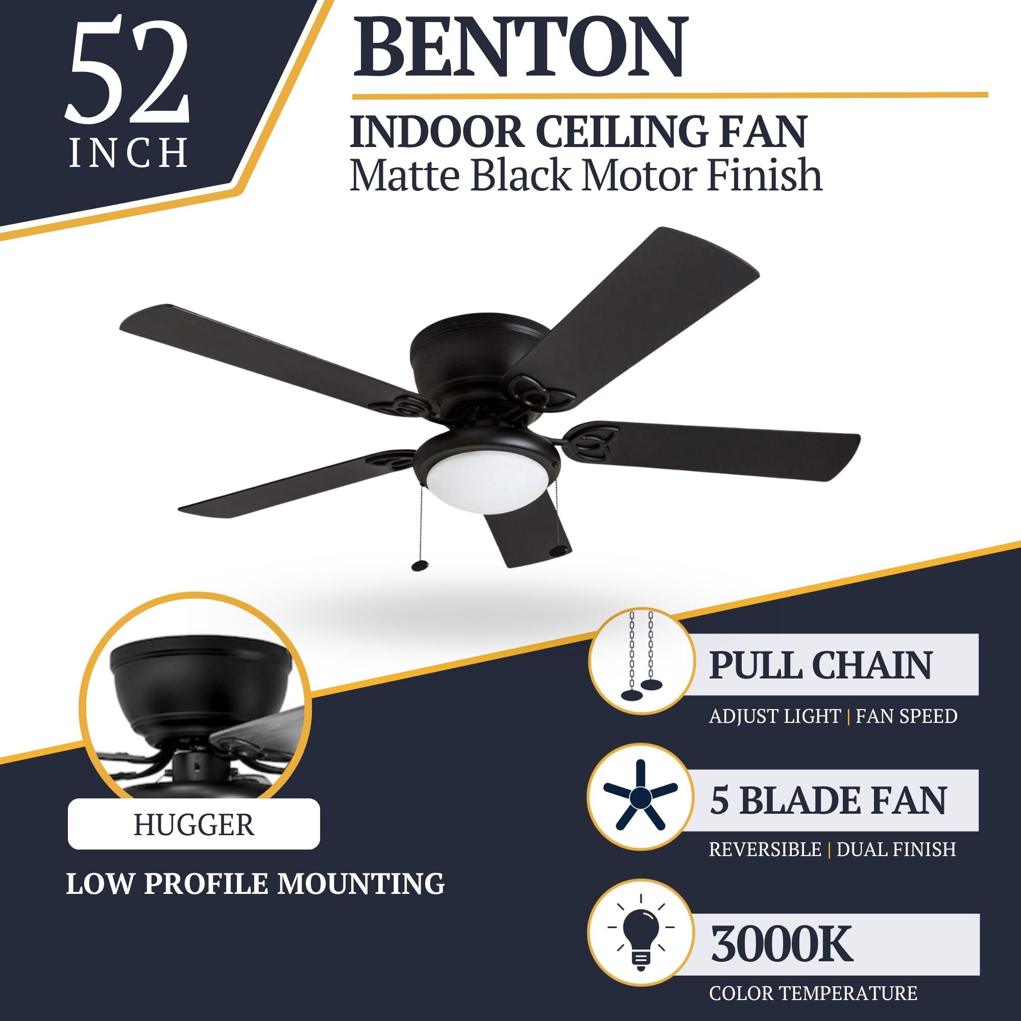 Ventilateur de plafond LED d'intérieur traditionnel Prominence Home Benton avec lumière et chaînes de traction