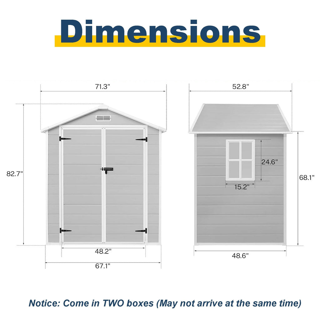 Abri de rangement extérieur en plastique et résine toutes saisons de 6 pi x 4 pi/6 pi x 8 pi/8 pi x 6 pi/8 pi x 10 pi avec plancher, abri à outils Spire
