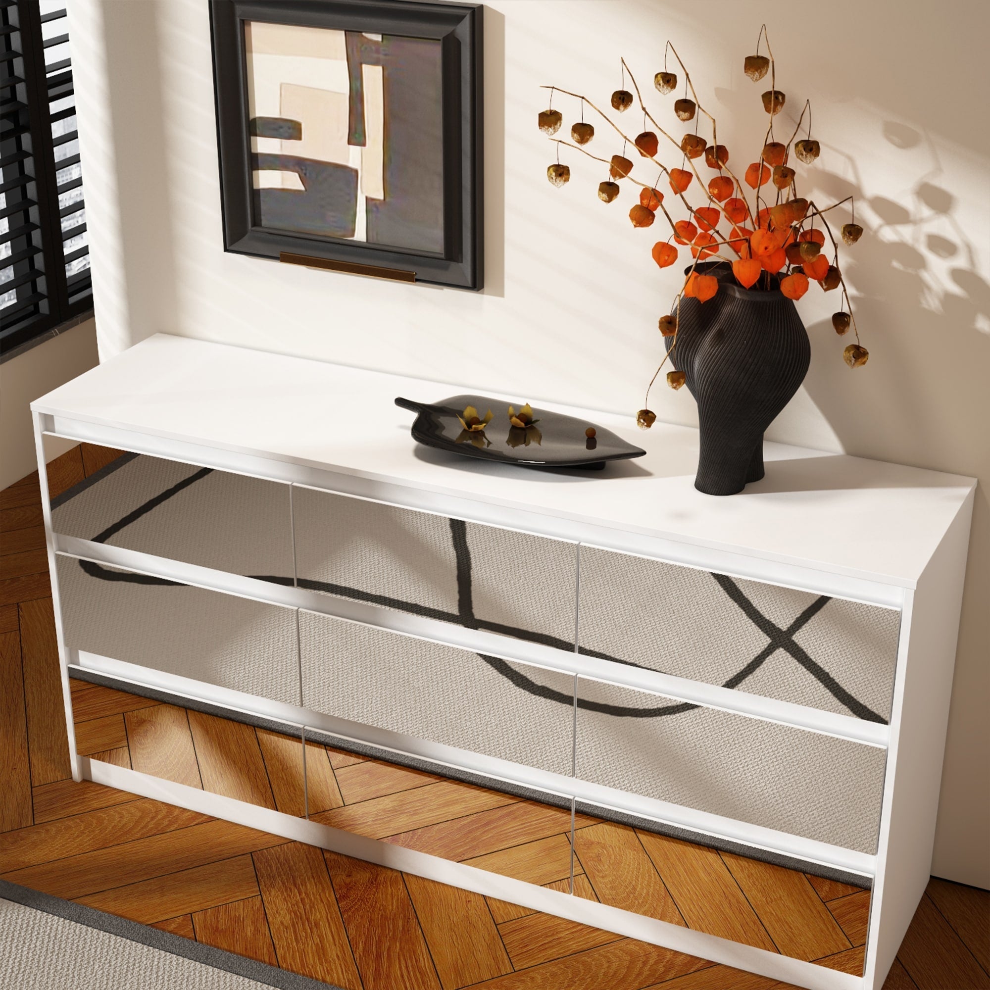 Commode d'appoint à 9 tiroirs 63W pour salon, chambre à coucher