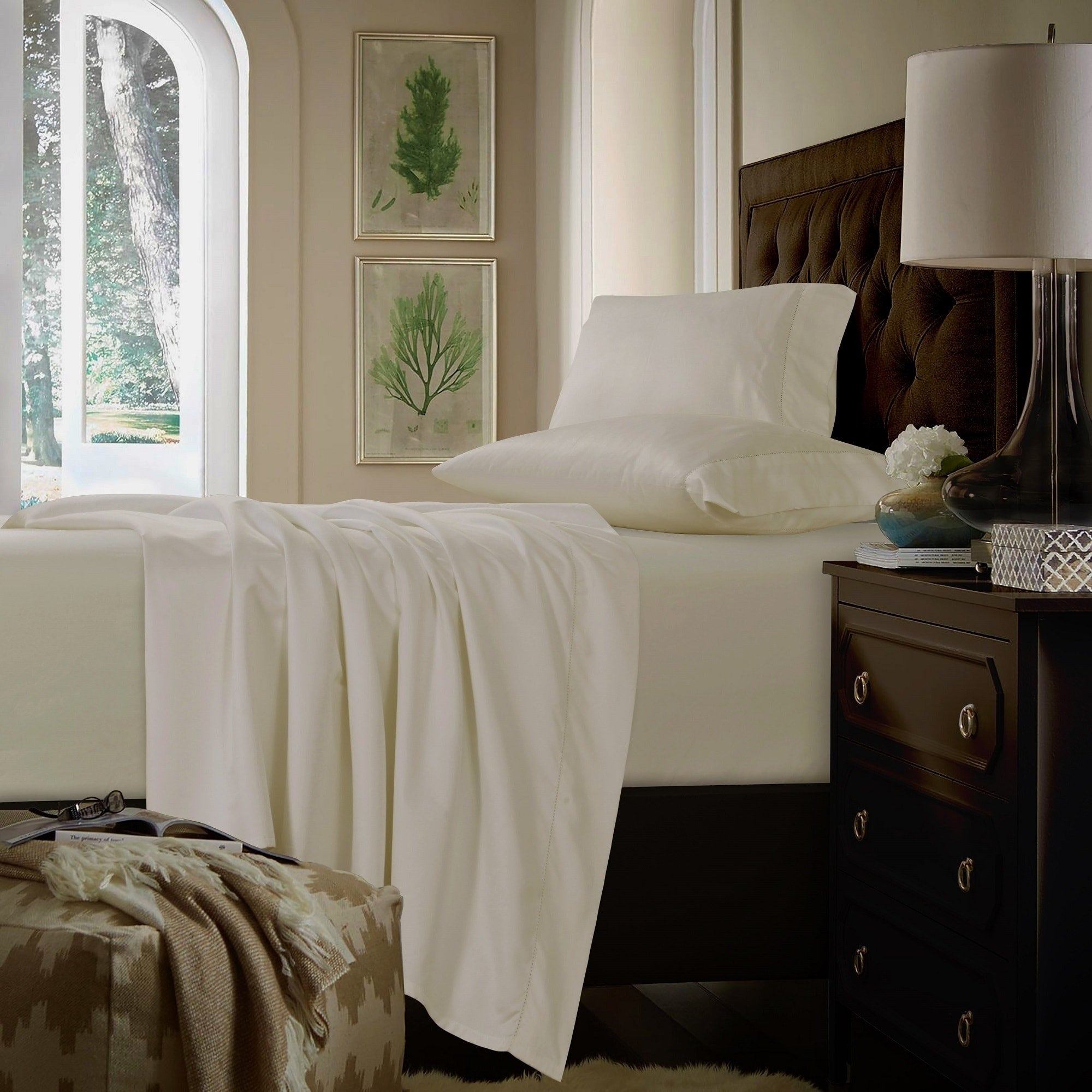 Parure de draps extra-profonds en coton 750 fils avec drap plat surdimensionné