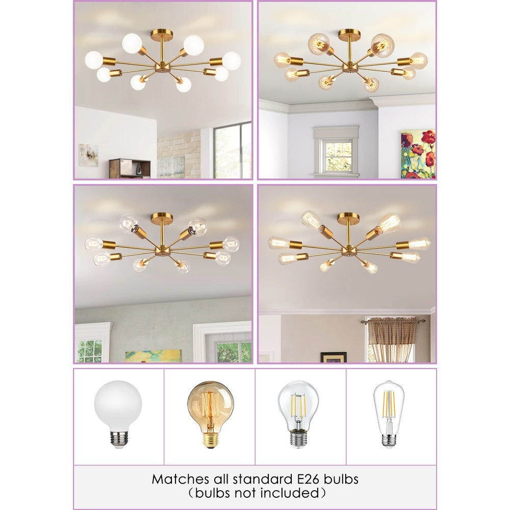 Plafonnier semi-encastré Spoutnik noir/doré pour salon, cuisine, bureau, chambre à coucher, hall d'entrée