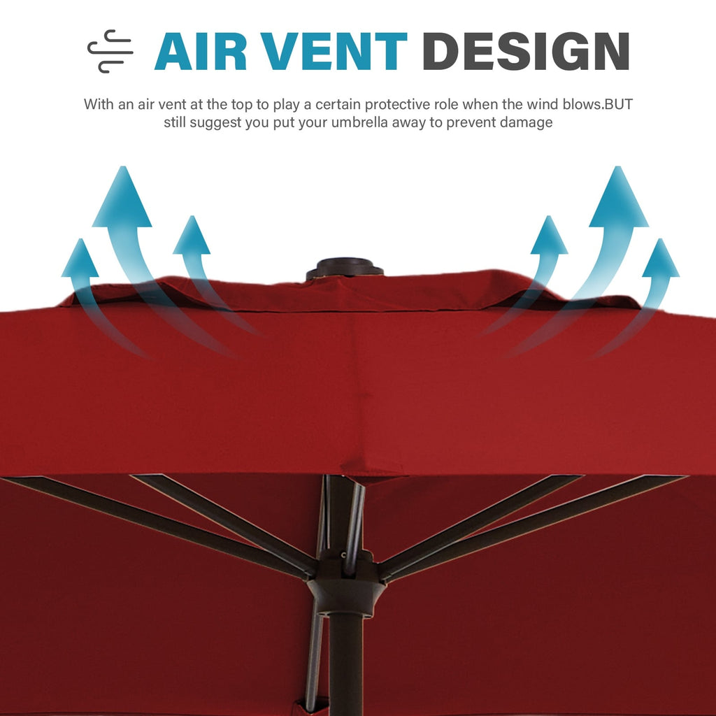 Parasol de marché rectangulaire de 8 x 10 pieds avec manivelle et inclinaison, résistant aux UV