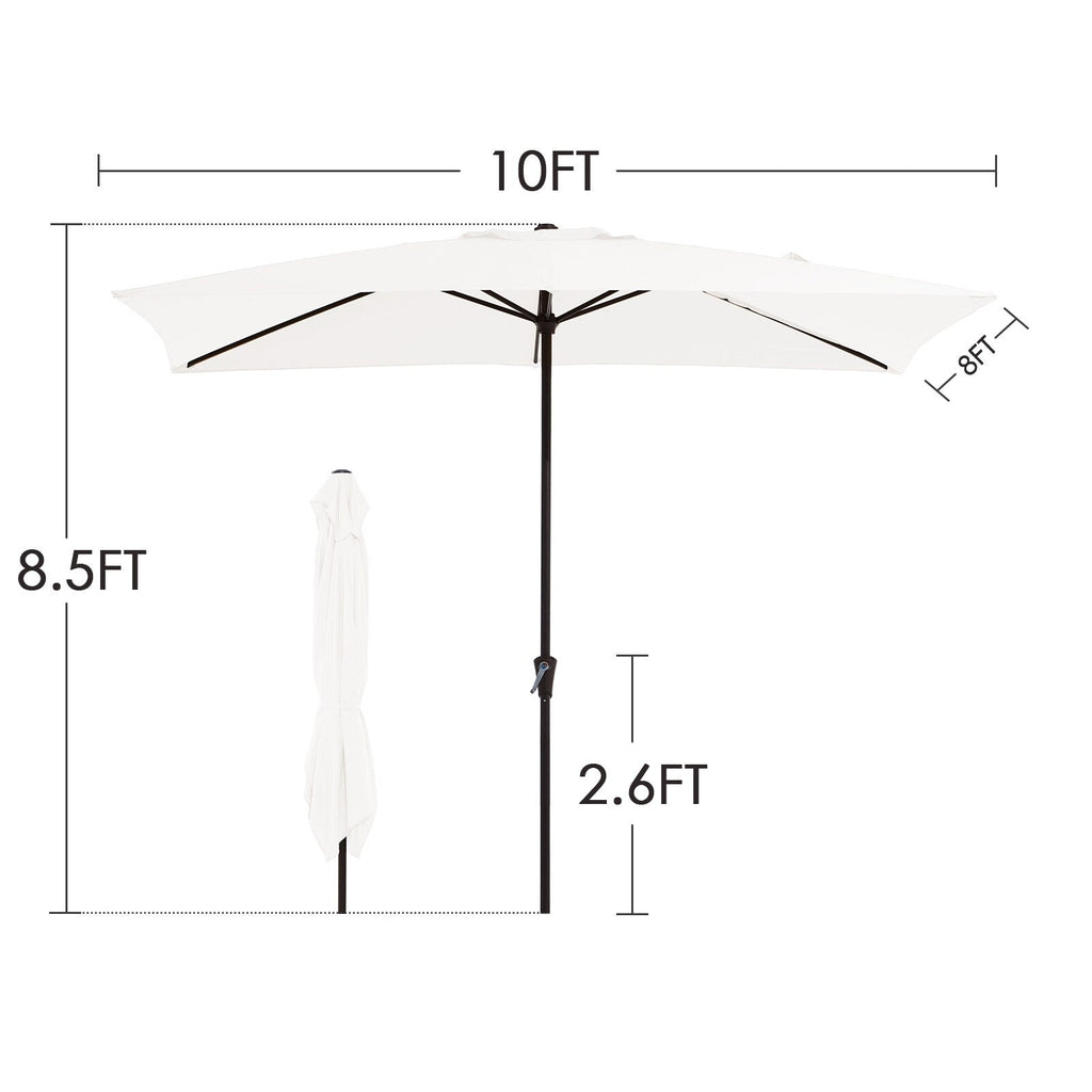 Parasol de marché rectangulaire de 8 x 10 pieds avec manivelle et inclinaison, résistant aux UV