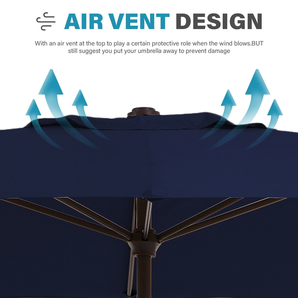 Parasol de marché rectangulaire de 8 x 10 pieds avec manivelle et inclinaison, résistant aux UV