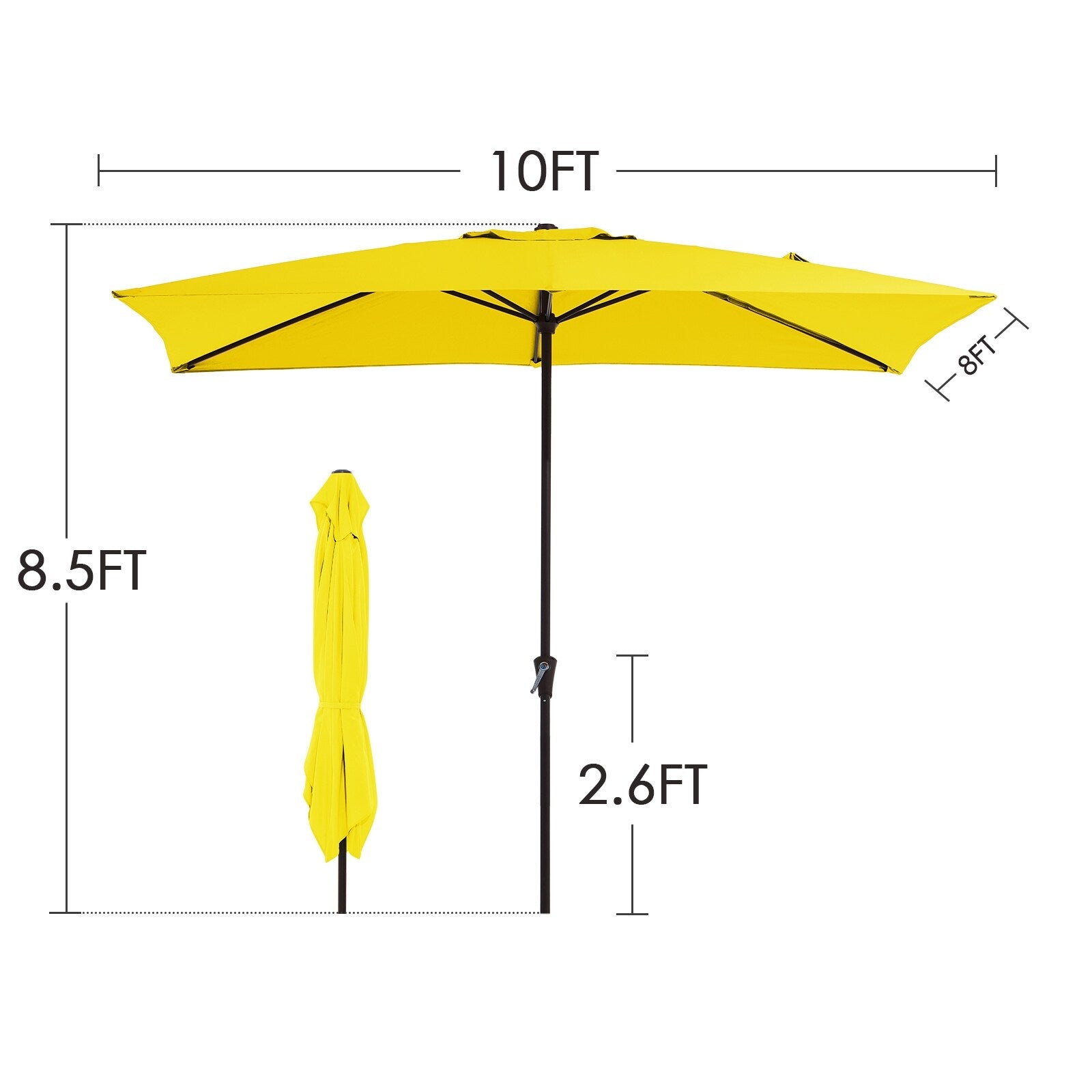 Parasol de marché rectangulaire de 8 x 10 pieds avec manivelle et inclinaison, résistant aux UV