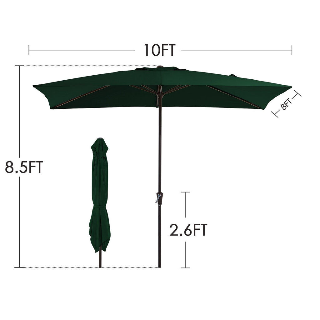 Parasol de marché rectangulaire de 8 x 10 pieds avec manivelle et inclinaison, résistant aux UV