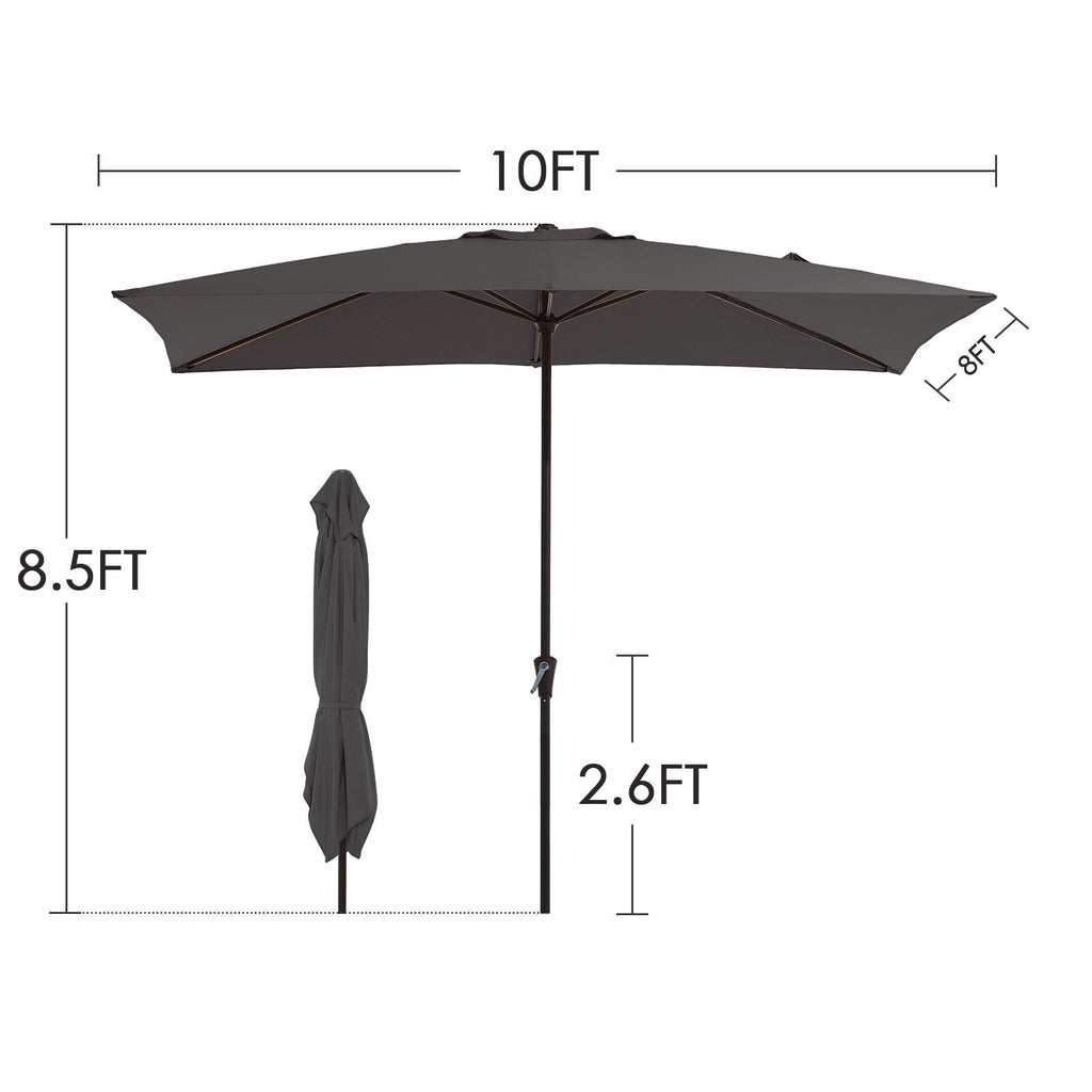 Parasol de marché rectangulaire de 8 x 10 pieds avec manivelle et inclinaison, résistant aux UV