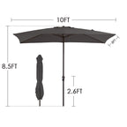 Parasol de marché rectangulaire de 8 x 10 pieds avec manivelle et inclinaison, résistant aux UV
