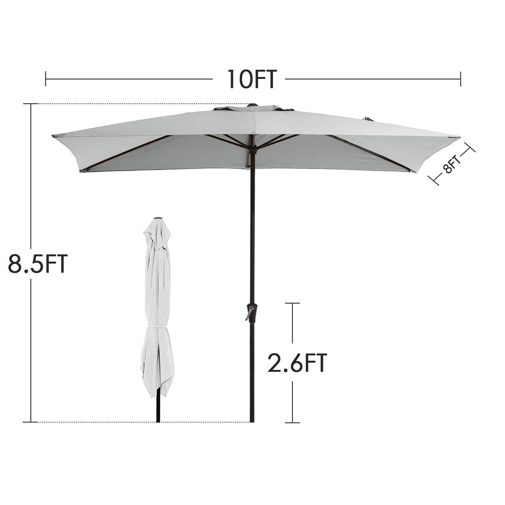 Parasol de marché rectangulaire de 8 x 10 pieds avec manivelle et inclinaison, résistant aux UV
