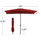 Parasol de marché rectangulaire de 8 x 10 pieds avec manivelle et inclinaison, résistant aux UV