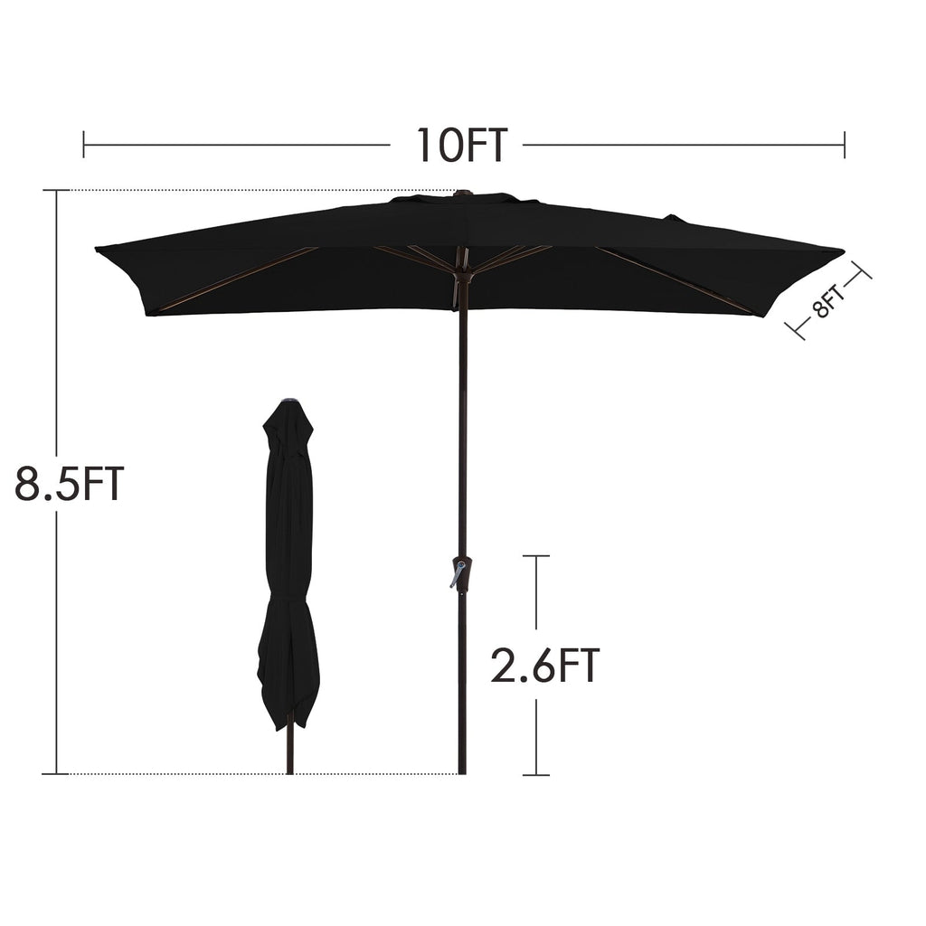 Parasol de marché rectangulaire de 8 x 10 pieds avec manivelle et inclinaison, résistant aux UV