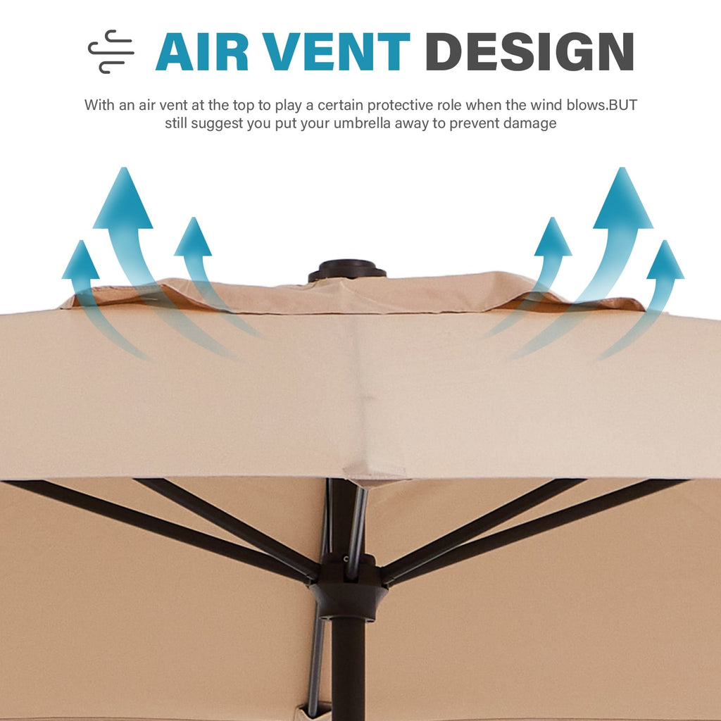 Parasol de marché rectangulaire de 8 x 10 pieds avec manivelle et inclinaison, résistant aux UV