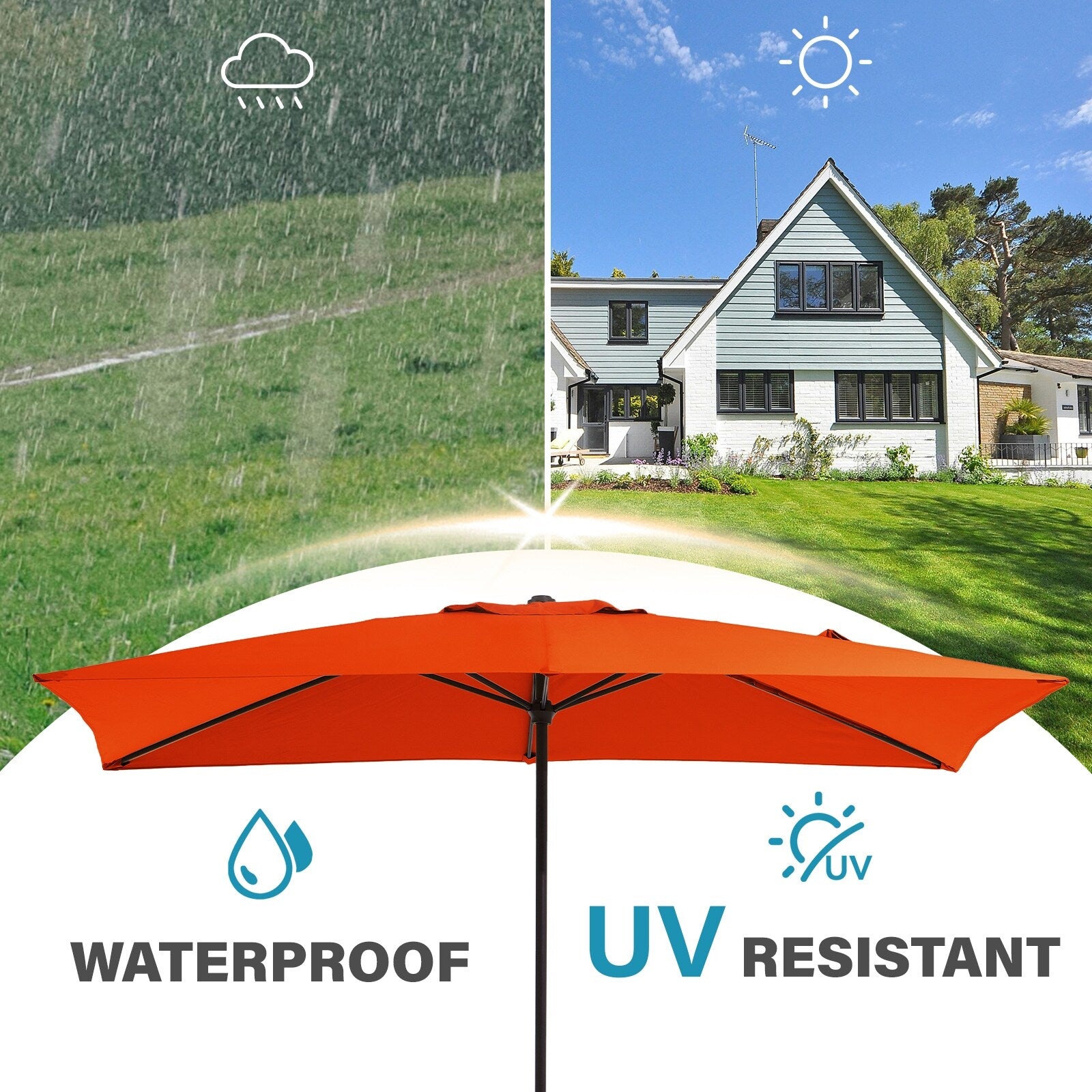 Parasol de marché rectangulaire de 8 x 10 pieds avec manivelle et inclinaison, résistant aux UV