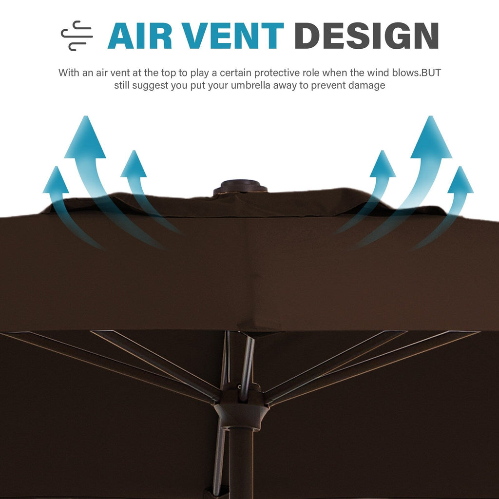 Parasol de marché rectangulaire de 8 x 10 pieds avec manivelle et inclinaison, résistant aux UV