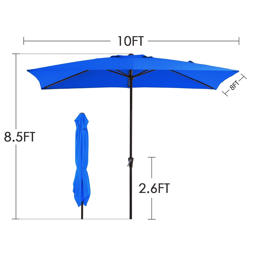 Parasol de marché rectangulaire de 8 x 10 pieds avec manivelle et inclinaison, résistant aux UV