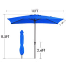 Parasol de marché rectangulaire de 8 x 10 pieds avec manivelle et inclinaison, résistant aux UV