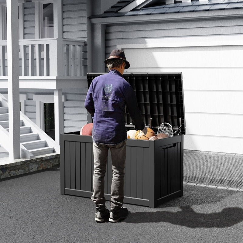 Coffre de rangement extérieur verrouillable en résine pour terrasse