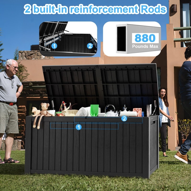 Coffre de rangement extérieur verrouillable en résine pour terrasse